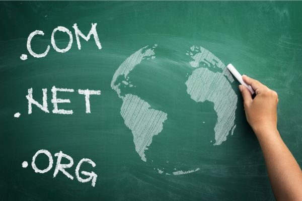 What is a Domain Name? Here's What You Need to Know Hand drawing the globe with .com, .net and .org words at the side.